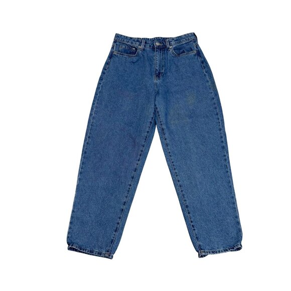 &Denim Loose Fit Mom Jeans Size 8 Ultra High Waist Ankle Length Blue Baggie - Picture 1 of 13